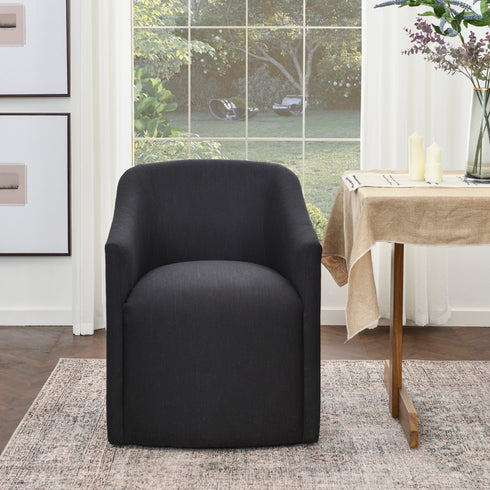 Rafa Performance Dining Chair with Casters – Padded Dining Chair with Arms | Chairs for Formal Dining Room | Kinwell Furniture | Soft Performance Fabric